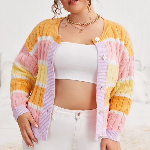 Cardigan à rayures à blocs de couleurs en tricot torsadé - SHEIN - Modalova