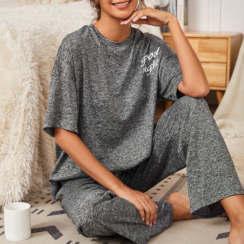 En maille chinée slogan T-shirt & Pantalon Ensemble de pyjama - SHEIN - Modalova