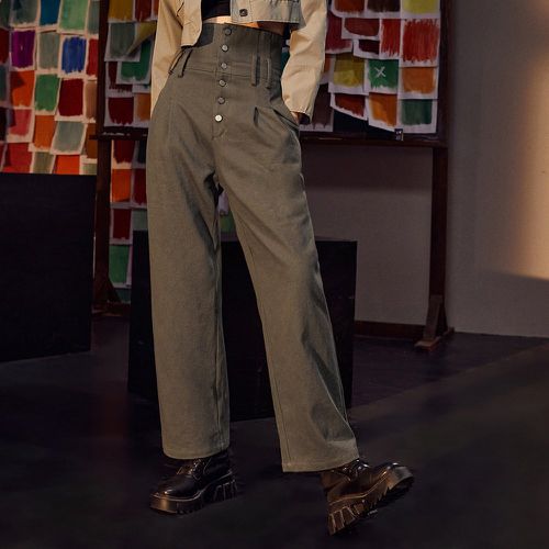 Pantalon droit taille haute à bouton à plis - SHEIN - Modalova