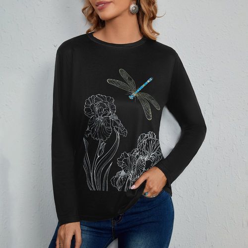 T-shirt à imprimé libellule & floral - SHEIN - Modalova
