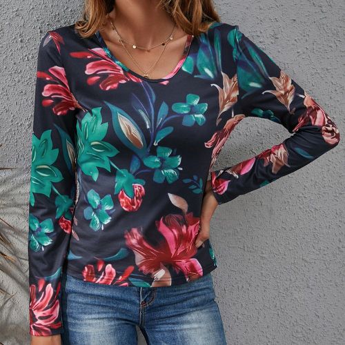 T-shirt à imprimé floral à manches longues - SHEIN - Modalova