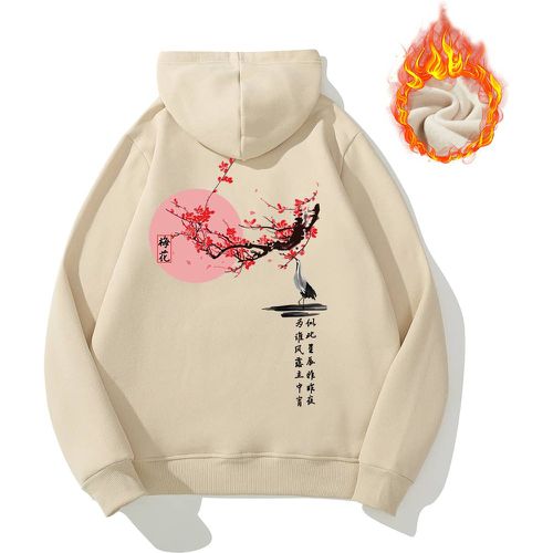 Sweat-shirt à capuche fleuri et imprimé oiseaux thermique à cordon - SHEIN - Modalova