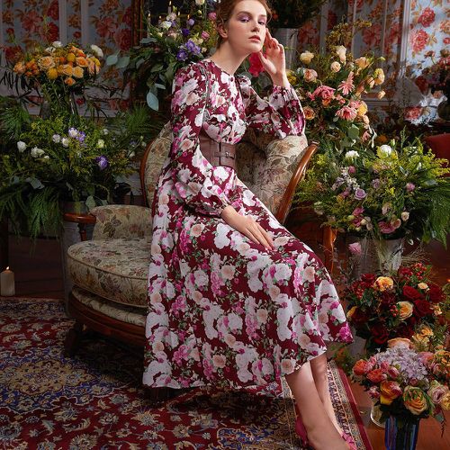 Robe à imprimé floral à manches bouffantes (sans ceinture) - SHEIN - Modalova