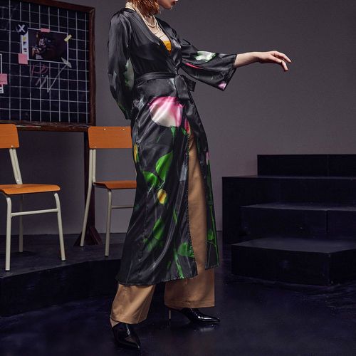 Kimono à imprimé floral ceinturé en satin - SHEIN - Modalova