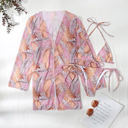Pièces Bikini à imprimé feuille & Kimono - SHEIN - Modalova