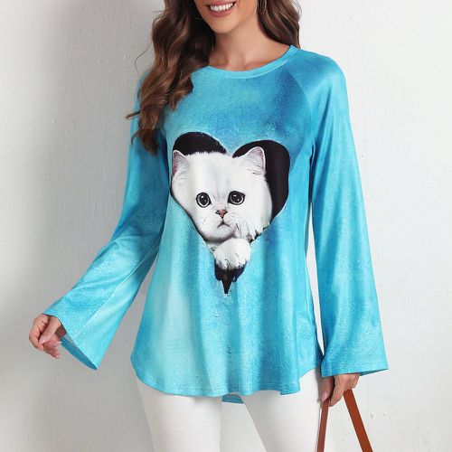 D T-shirt à imprimé cœur et chat à manches raglan - SHEIN - Modalova