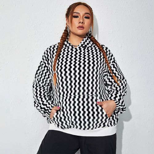 Sweat-shirt à capuche à imprimé géométrique en flanelle - SHEIN - Modalova