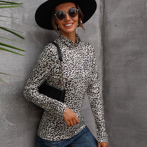 T-shirt léopard à col montant - SHEIN - Modalova