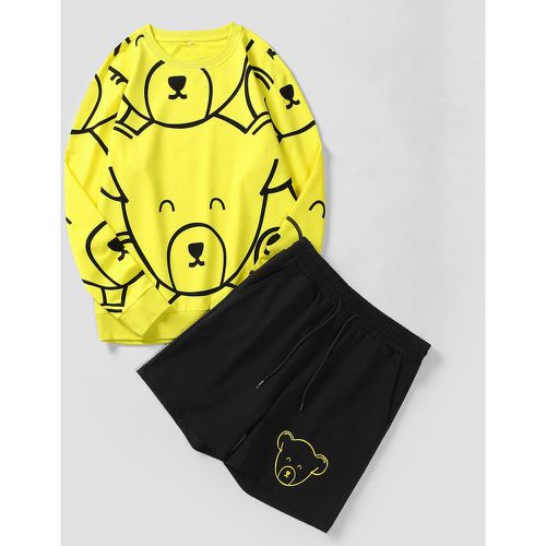 Sweat-shirt à imprimé ours & Short à cordon - SHEIN - Modalova