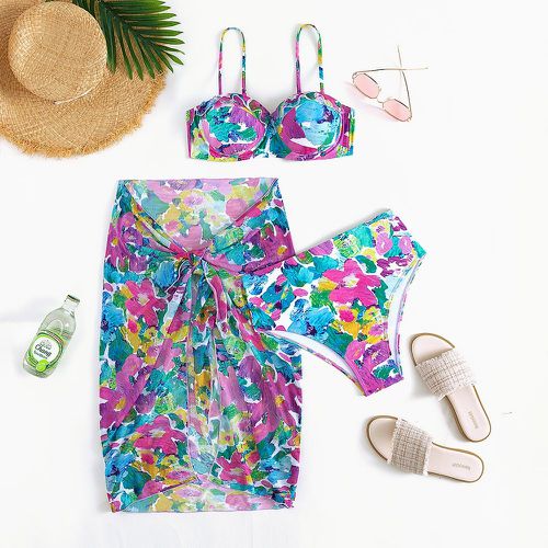 Pièces Bikini push-up à blocs de couleurs & Jupe de plage - SHEIN - Modalova