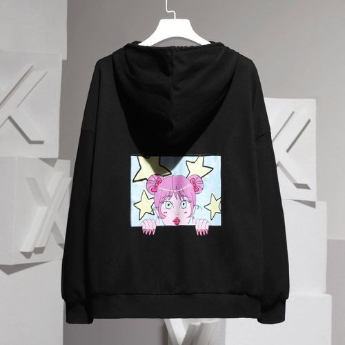 Sweat-shirt à capuche à motif de figure et d'étoile à cordon à poche kangourou - SHEIN - Modalova