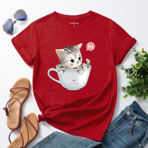 T-shirt chat et lettre - SHEIN - Modalova