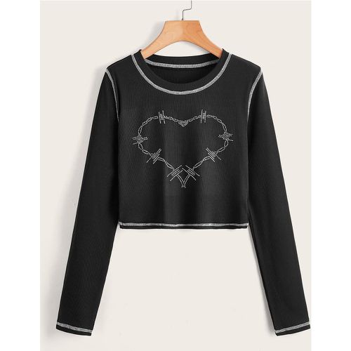 T-shirt court cœur à strass à couture côtelé - SHEIN - Modalova