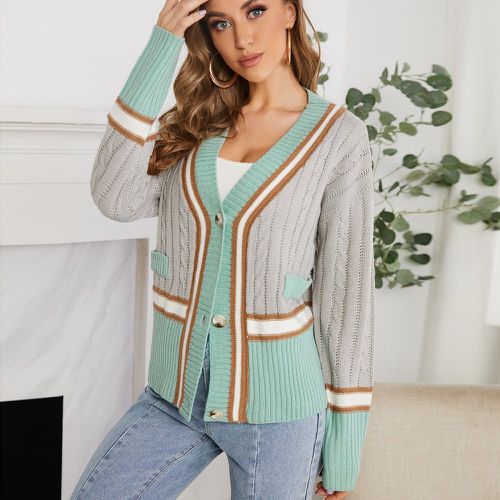 Cardigan à blocs de couleurs en tricot torsadé à rayures - SHEIN - Modalova