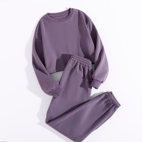 Sweat-shirt à doublure thermique unicolore avec Pantalon de survêtement - SHEIN - Modalova