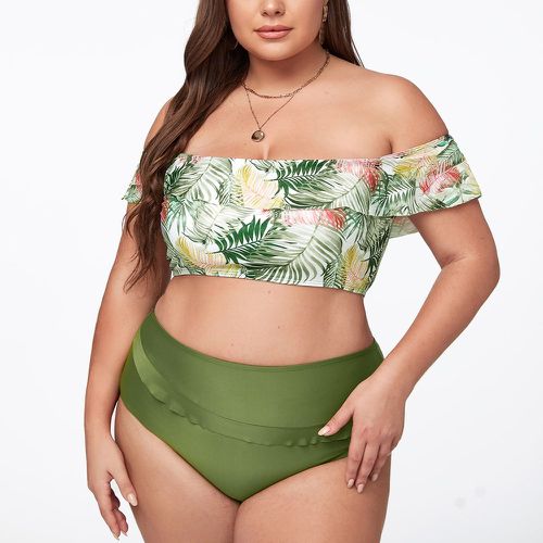 Bikini à imprimé végétale à volants taille haute - SHEIN - Modalova