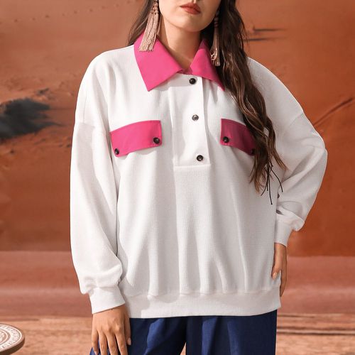 Sweat-shirt à blocs de couleurs à bouton - SHEIN - Modalova