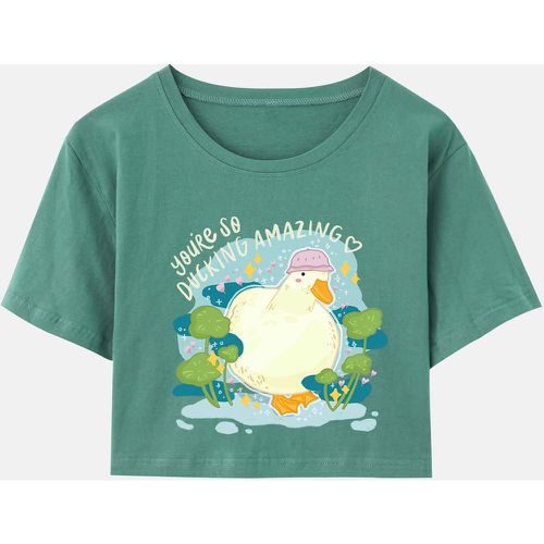 T-shirt à motif canard dessin animé et slogan carré - SHEIN - Modalova