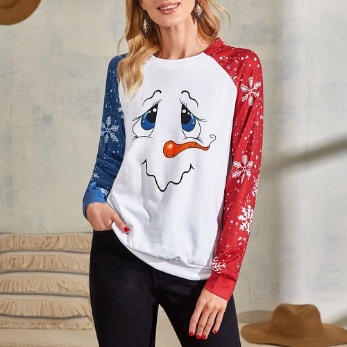 Sweat-shirt à imprimé Noël à manches raglan à blocs de couleurs - SHEIN - Modalova