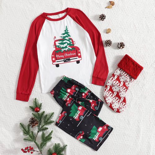 Ensemble de pyjama arbre Noël et imprimé voiture manches raglan - SHEIN - Modalova