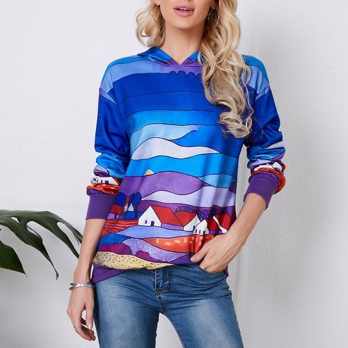 Sweat-shirt à capuche à imprimé maison à blocs de couleurs - SHEIN - Modalova