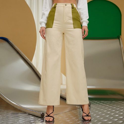 Pantalon ample taille haute contrastant à poche - SHEIN - Modalova