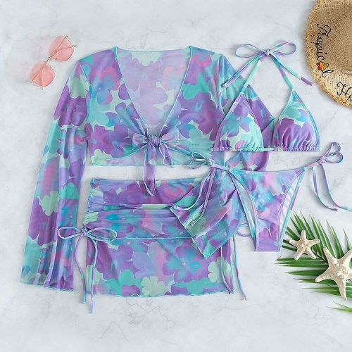 Pièces à imprimé floral Bikini ras-du-cou & Ensemble de cache-maillot - SHEIN - Modalova