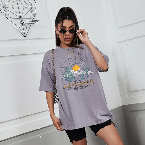 T-shirt à imprimé soleil et lettres - SHEIN - Modalova