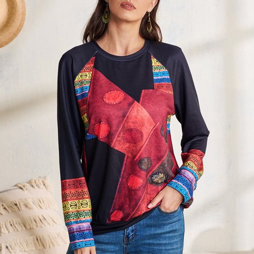 Sweat-shirt à imprimé géométrique blocs de couleur manches raglan - SHEIN - Modalova