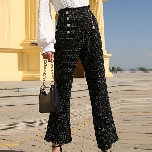 Pantalon en tweed à carreaux avec boutons - SHEIN - Modalova
