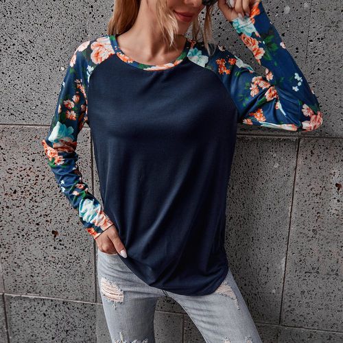 T-shirt à imprimé fleur manches raglan - SHEIN - Modalova