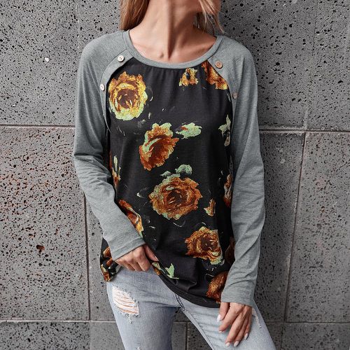 T-shirt à imprimé floral manches raglan - SHEIN - Modalova