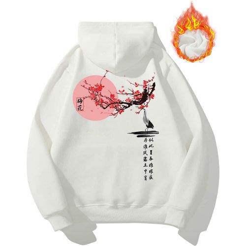 Sweat-shirt à capuche à imprimé floral et oiseau thermique à cordon - SHEIN - Modalova