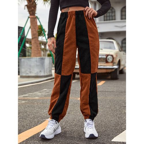 Pantalon de jogging taille haute à blocs de couleurs en velours côtelé - SHEIN - Modalova