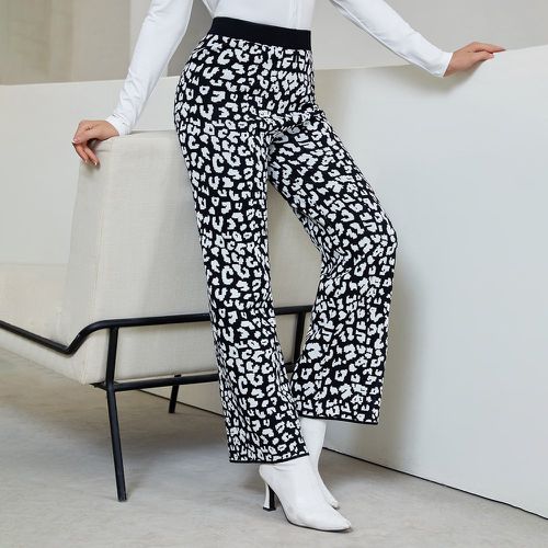 Pantalon taille haute à motif léopard en tricot - SHEIN - Modalova
