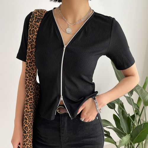 T-shirt côtelé zippé - SHEIN - Modalova