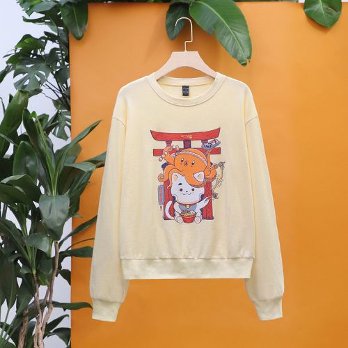 Sweat-shirt avec motif caractère japonais et dessin animé - SHEIN - Modalova