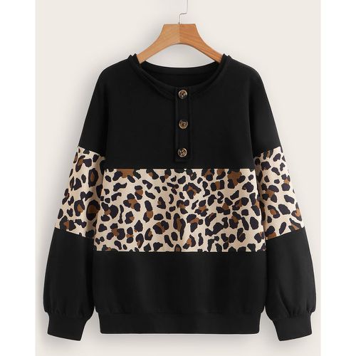 Sweat-shirt à léopard à bouton - SHEIN - Modalova