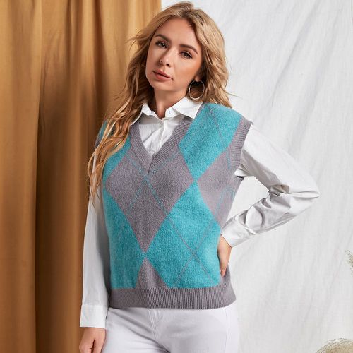 Top en tricot à motif losange à blocs de couleurs (sans blouse) - SHEIN - Modalova
