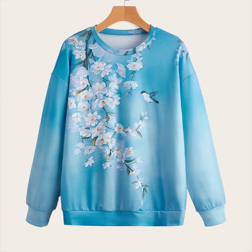 Sweat-shirt à imprimé fleuri et oiseau - SHEIN - Modalova