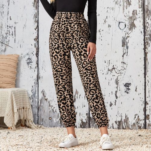 Pantalon carotte à léopard à taille élastique - SHEIN - Modalova