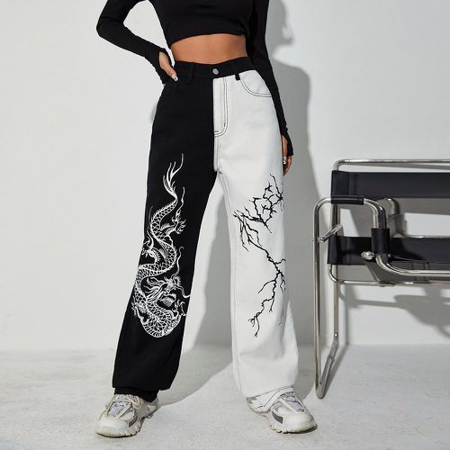 Jeans ample à imprimé dragon chinois et éclairs - SHEIN - Modalova