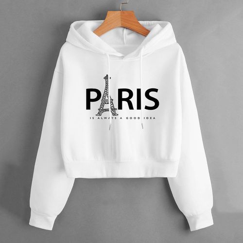 Sweat-shirt à capuche à motif tour Eiffel & slogan à cordon à doublure thermique - SHEIN - Modalova