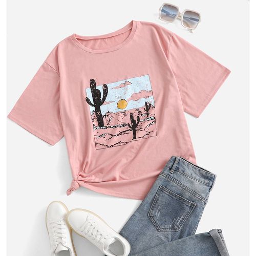 T-shirt cactus & à imprimé soleil - SHEIN - Modalova
