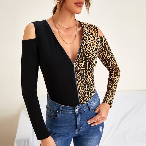 T-shirt à épaules dénudées zippé à léopard - SHEIN - Modalova