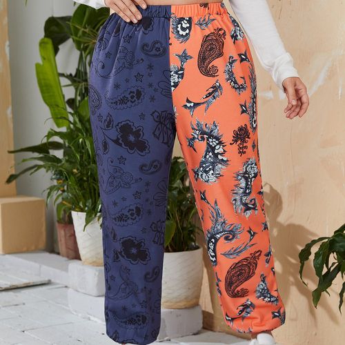 Pantalon de survêtement bicolore à imprimé fleur - SHEIN - Modalova