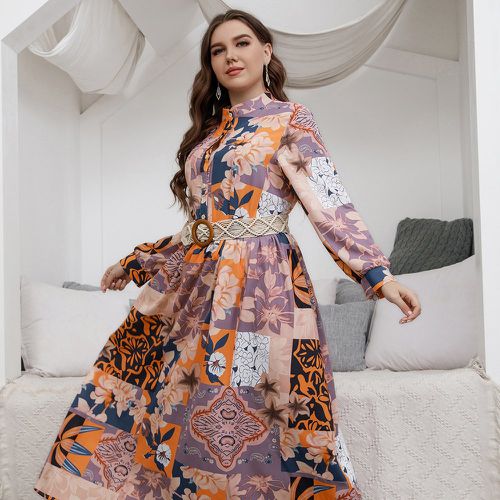 Robe chemise à imprimé patchwork et fleur - SHEIN - Modalova