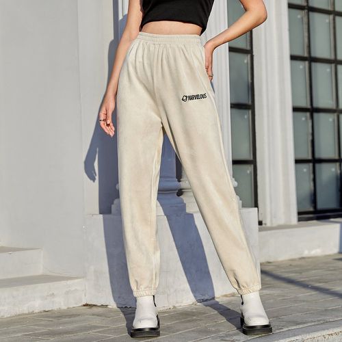Pantalon à taille élastique à broderie en suédine - SHEIN - Modalova