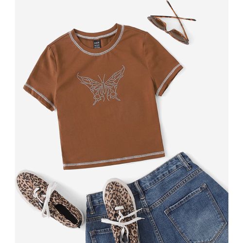 T-shirt papillon à strass à couture - SHEIN - Modalova
