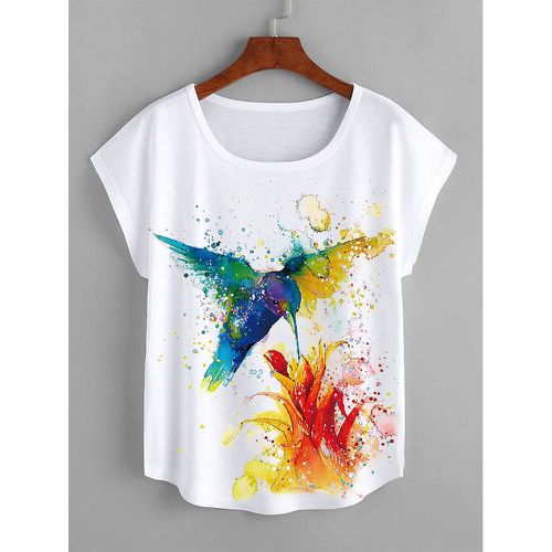 T-shirt à imprimé oiseaux manches chauve-souris - SHEIN - Modalova